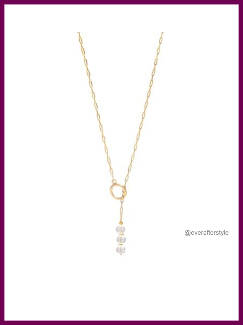 Handmade Toggle Lariat Necklace Natural Clear Quartz Pendant 18K Gold Plated